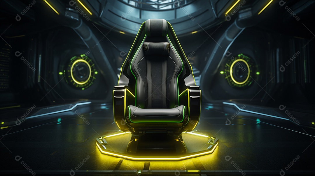 Cadeira de jogos em fundo de tecnologia brilhante