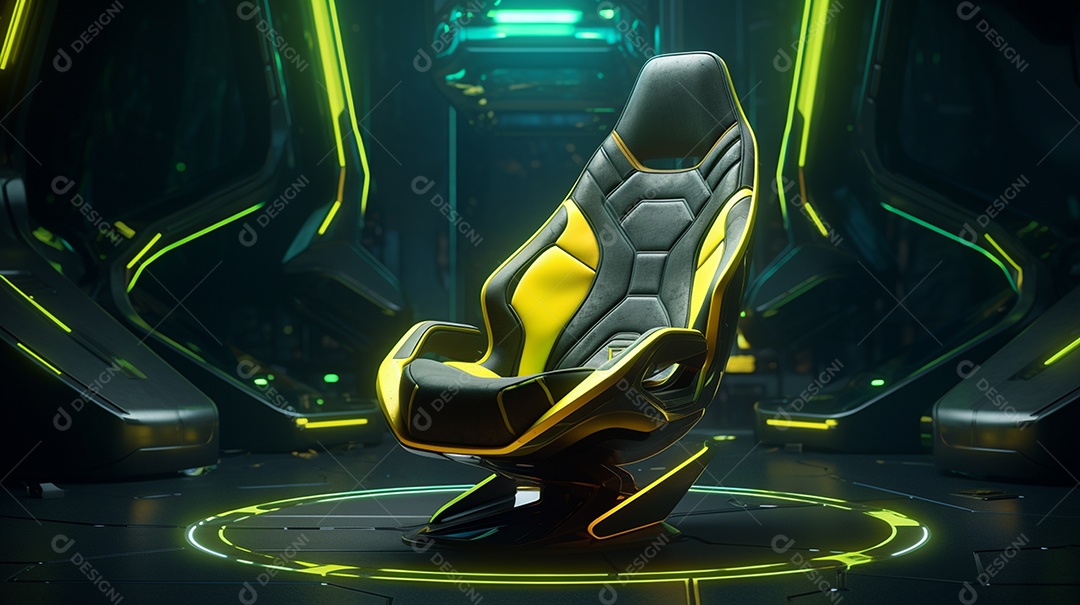 Cadeira de jogos em fundo de tecnologia brilhante