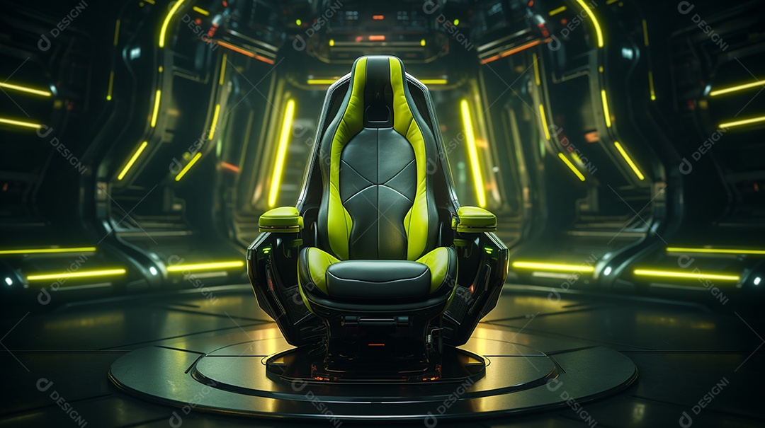 Cadeira de jogos em fundo de tecnologia brilhante