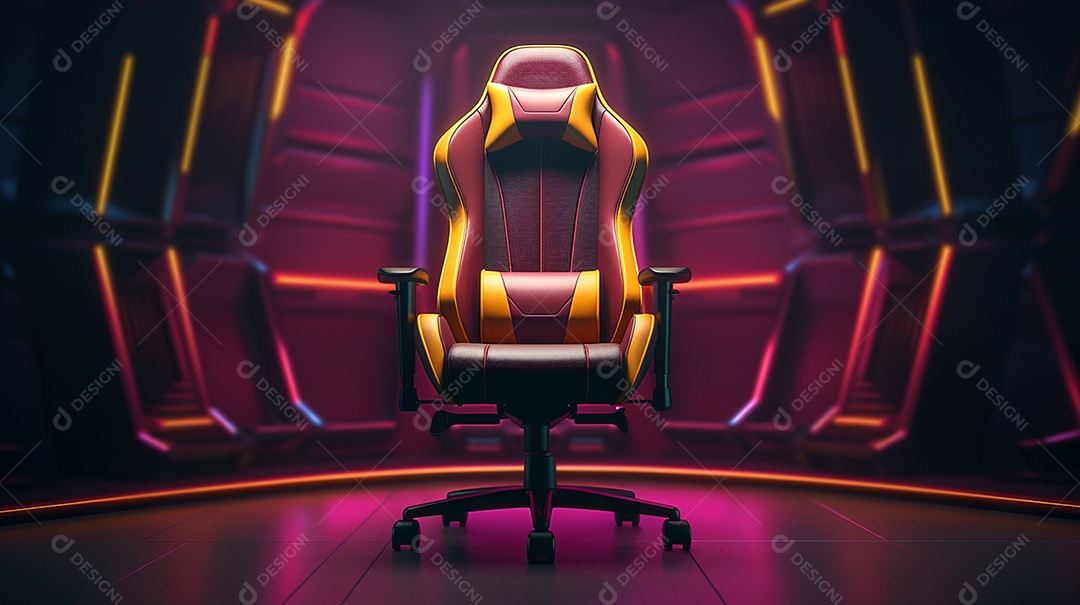 Cadeira de jogos em fundo de tecnologia brilhante