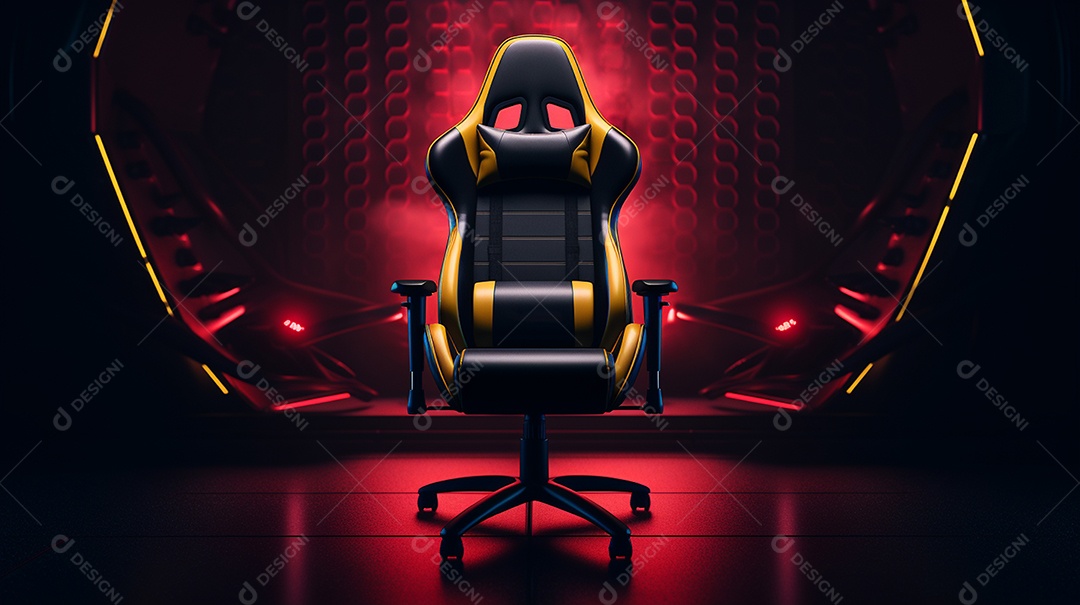 Cadeira de jogos em fundo de tecnologia brilhante