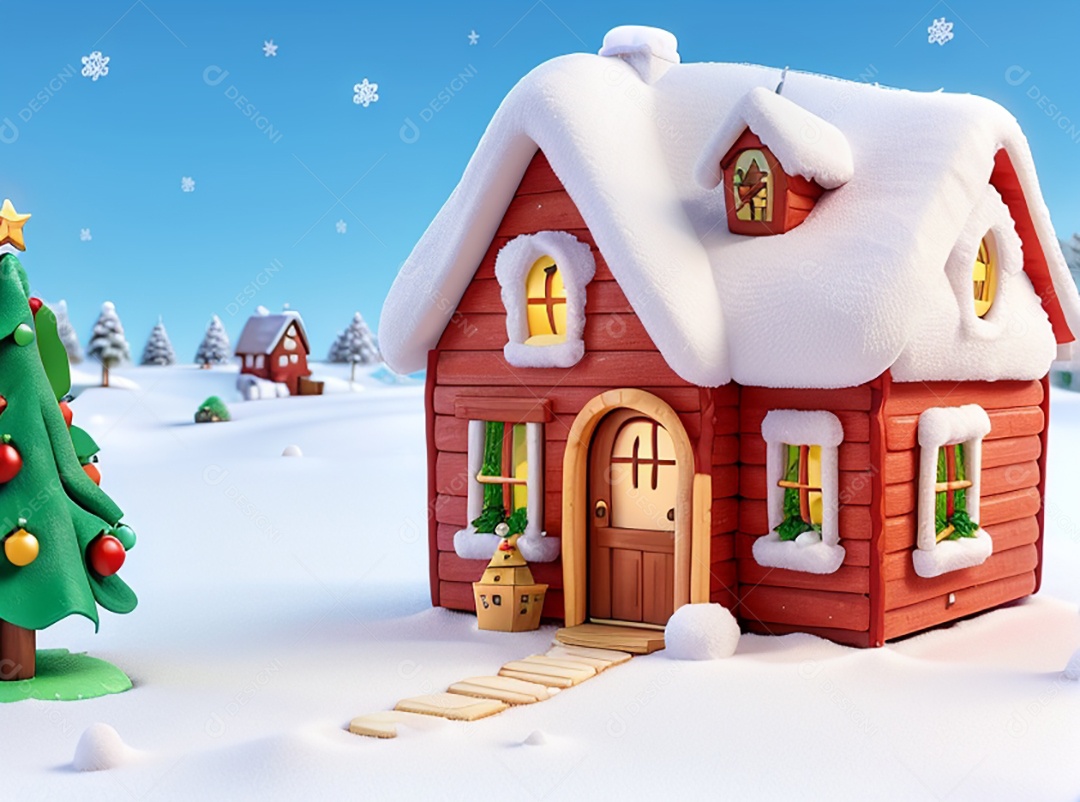 Ilustração casa decorada para natal