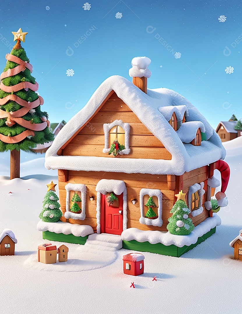 Ilustração casa decorada para natal