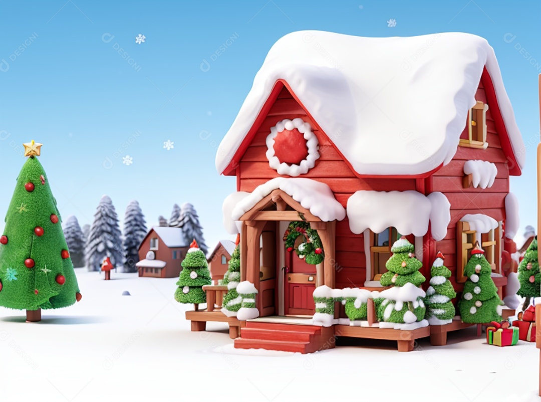 Ilustração casa decorada para natal