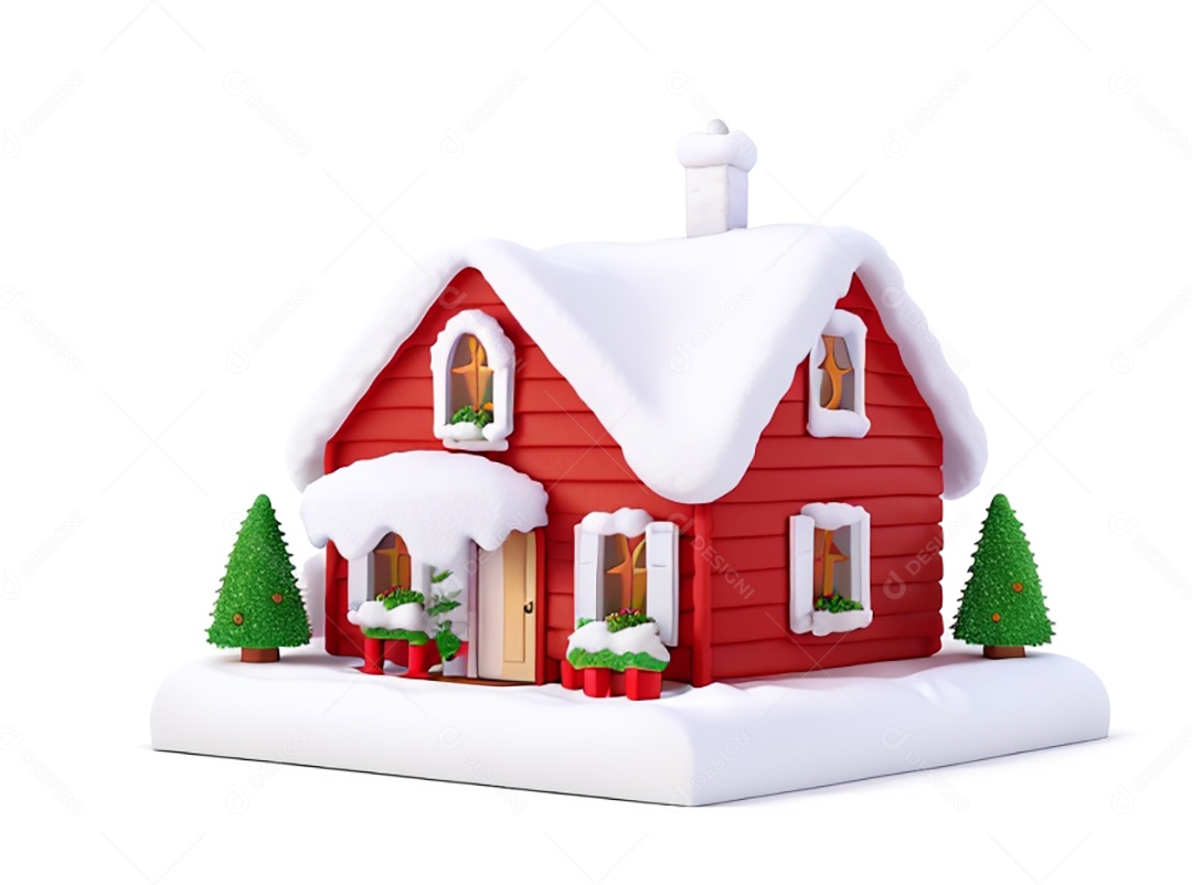 Ilustração casa decorada para natal em fundo branco