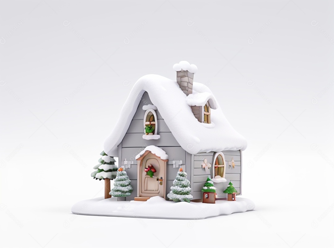 Ilustração casa decorada para natal em fundo branco