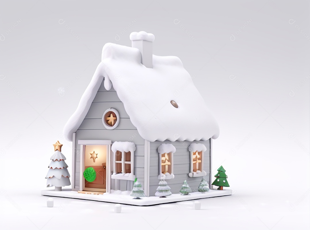 Ilustração casa decorada para natal em fundo branco