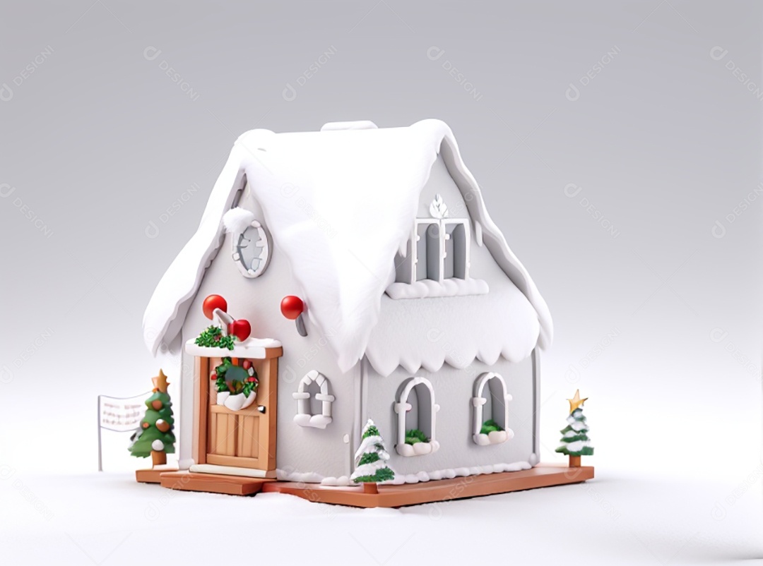 Ilustração casa decorada para natal em fundo branco