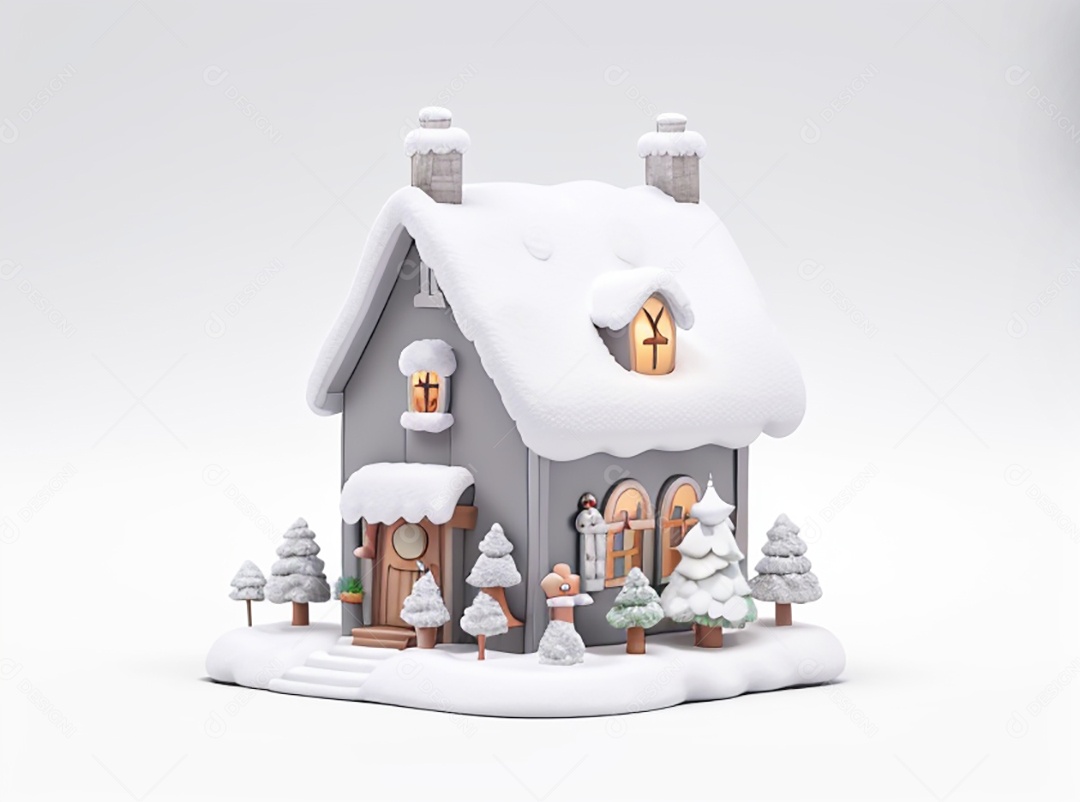 Ilustração casa decorada para natal em fundo branco