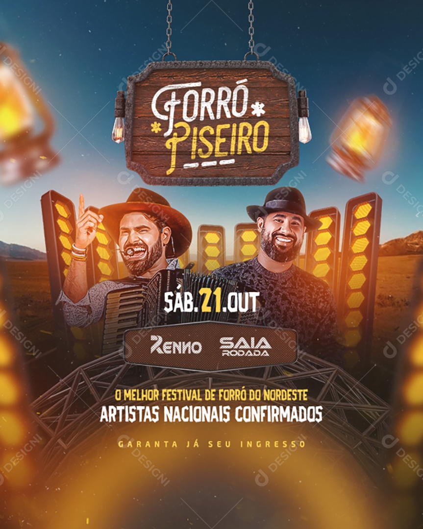 Social Media Flyer Feed Forró Piseiro Renno Saia Rodada PSD Editável