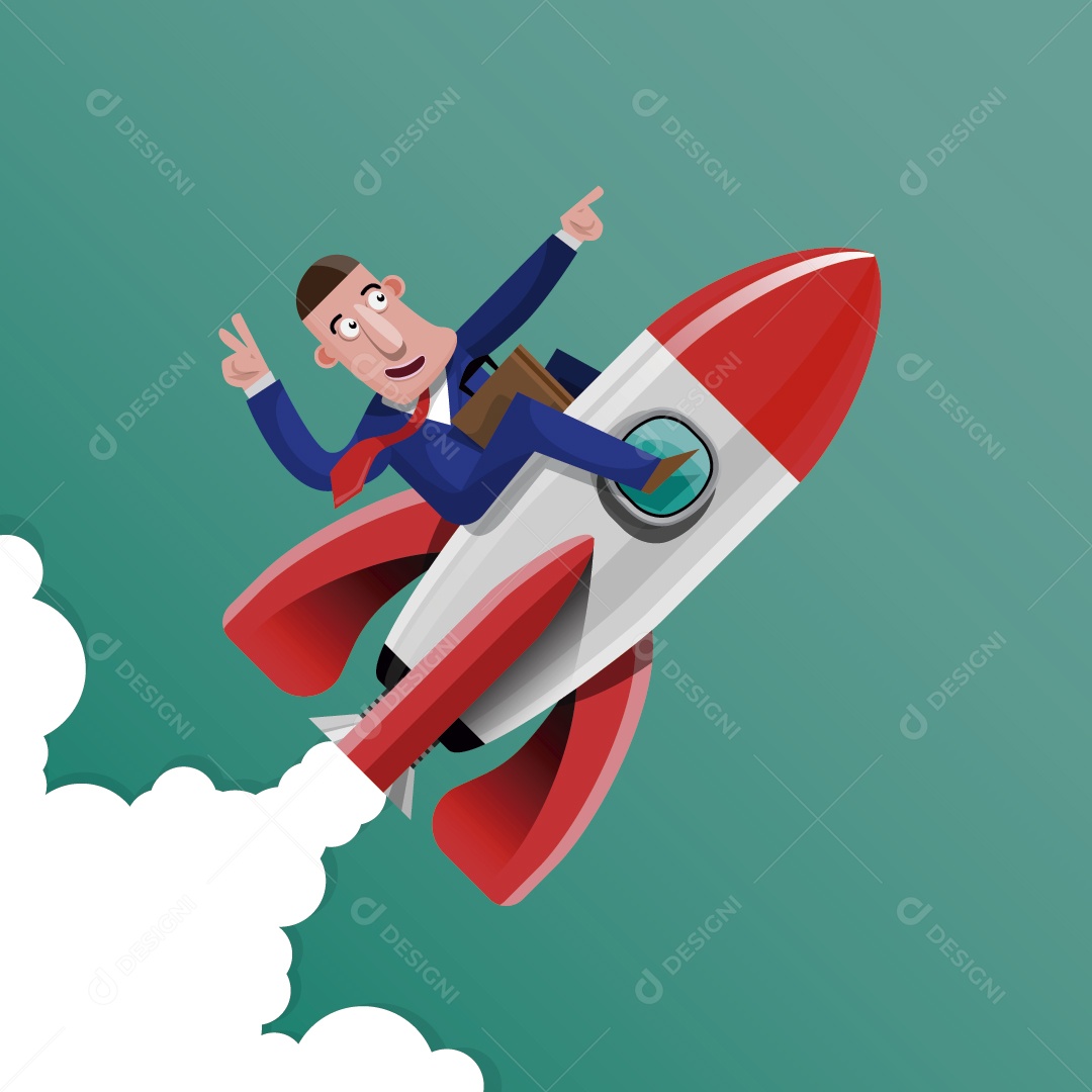 Empresário no Foguete Rumo ao Sucesso Ilustração Vetor EPS