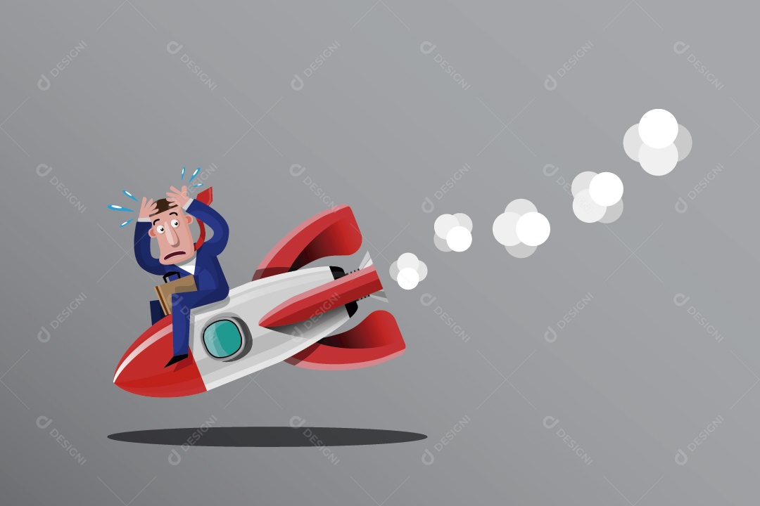 Empresário no Foguete Rumo ao Fracasso Ilustração Vetor EPS