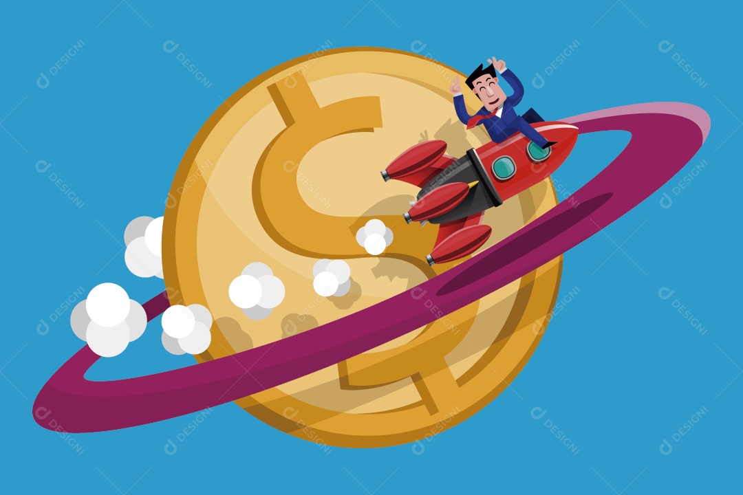 Empresário no Foguete Rumo ao Sucesso Ilustração Vetor EPS