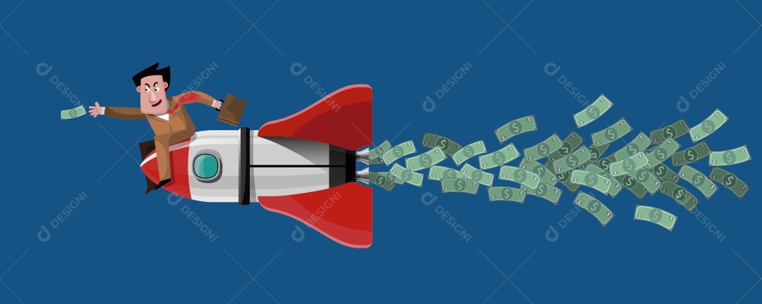 Empresário no Foguete Rumo ao Sucesso Ilustração Vetor EPS
