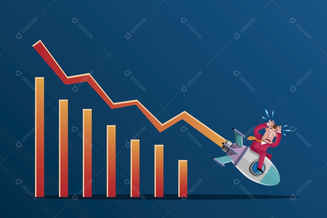 Empresário no Foguete Rumo ao Fracasso Ilustração Vetor EPS