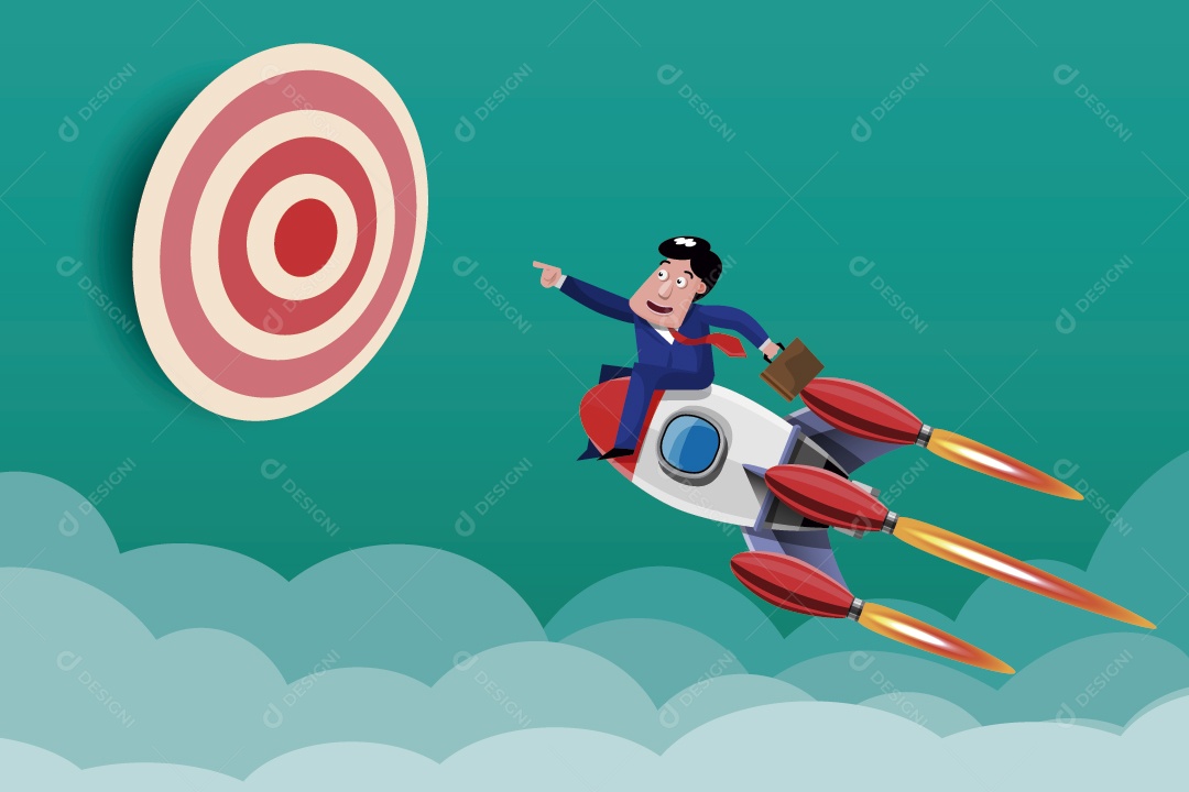 Empresário no Foguete Rumo ao Sucesso Ilustração Vetor EPS