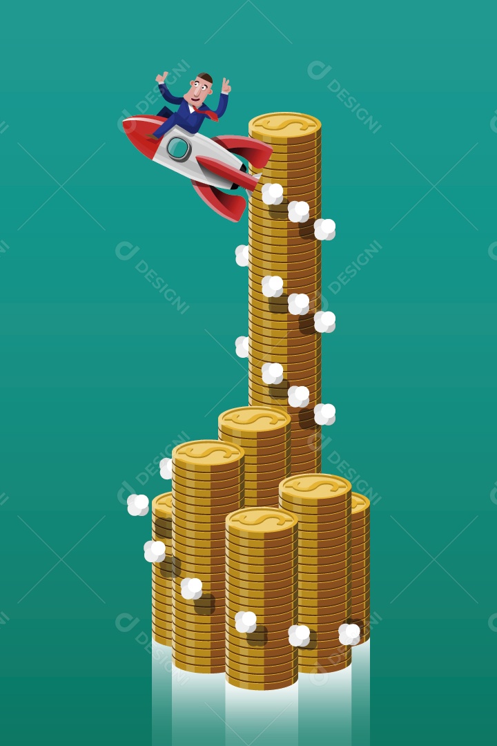 Empresário no Foguete Rumo ao Sucesso Ilustração Vetor EPS