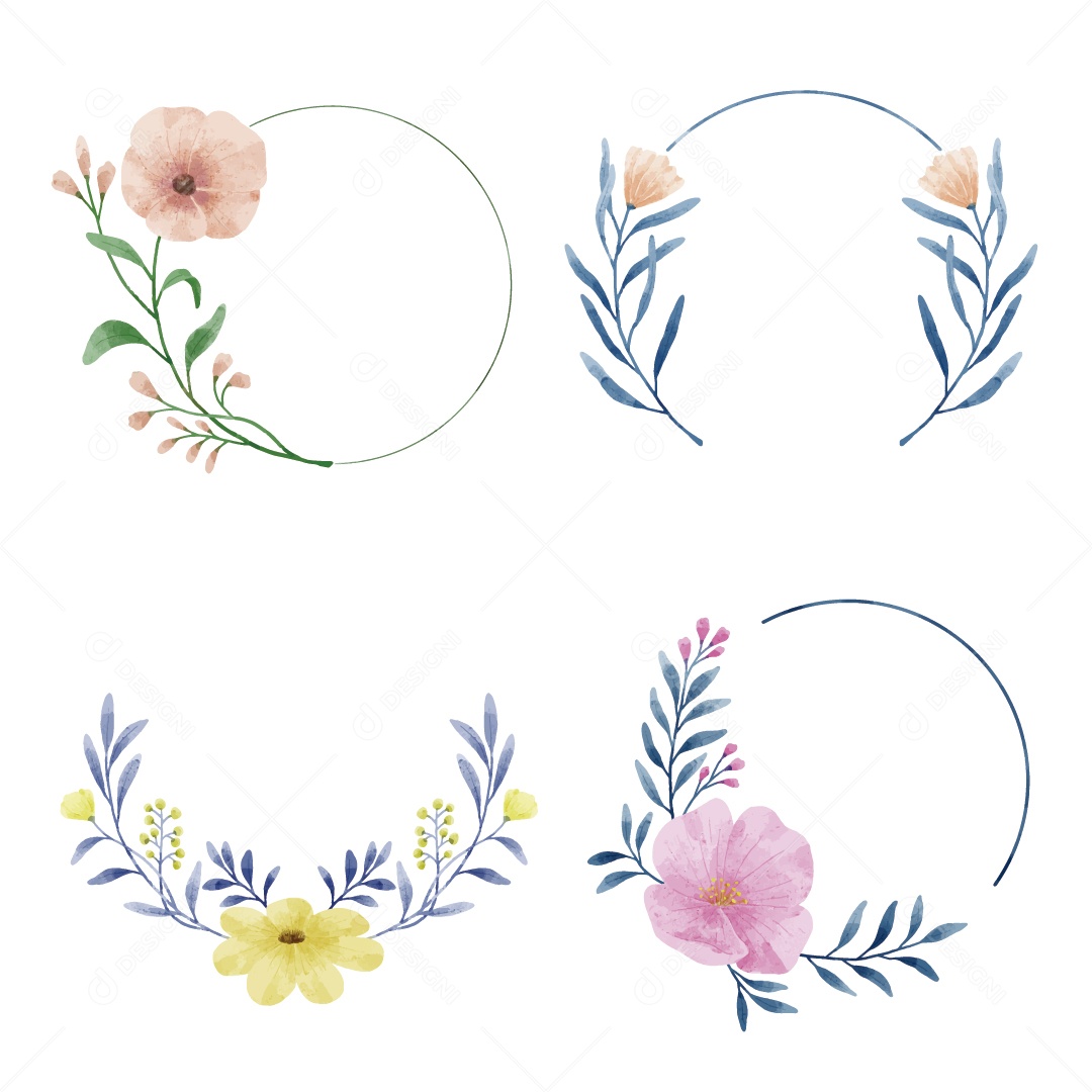 Moldura de Flores e Folhas Ilustração Vetor EPS