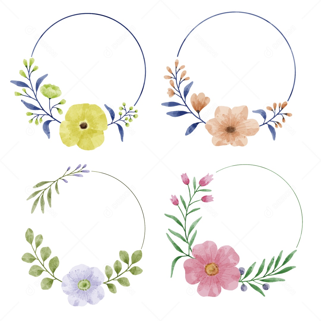 Moldura de Flores e Folhas Ilustração Vetor EPS