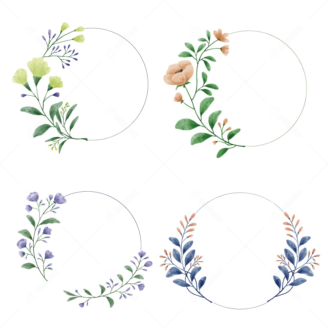 Moldura de Flores e Folhas Ilustração Vetor EPS
