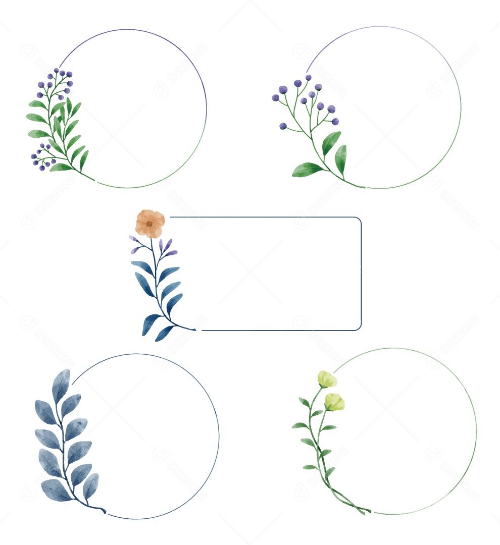 Moldura de Flores e Folhas Ilustração Vetor EPS