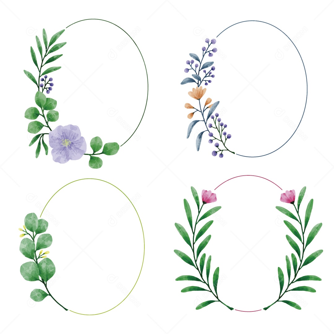 Moldura de Flores e Folhas Ilustração Vetor EPS