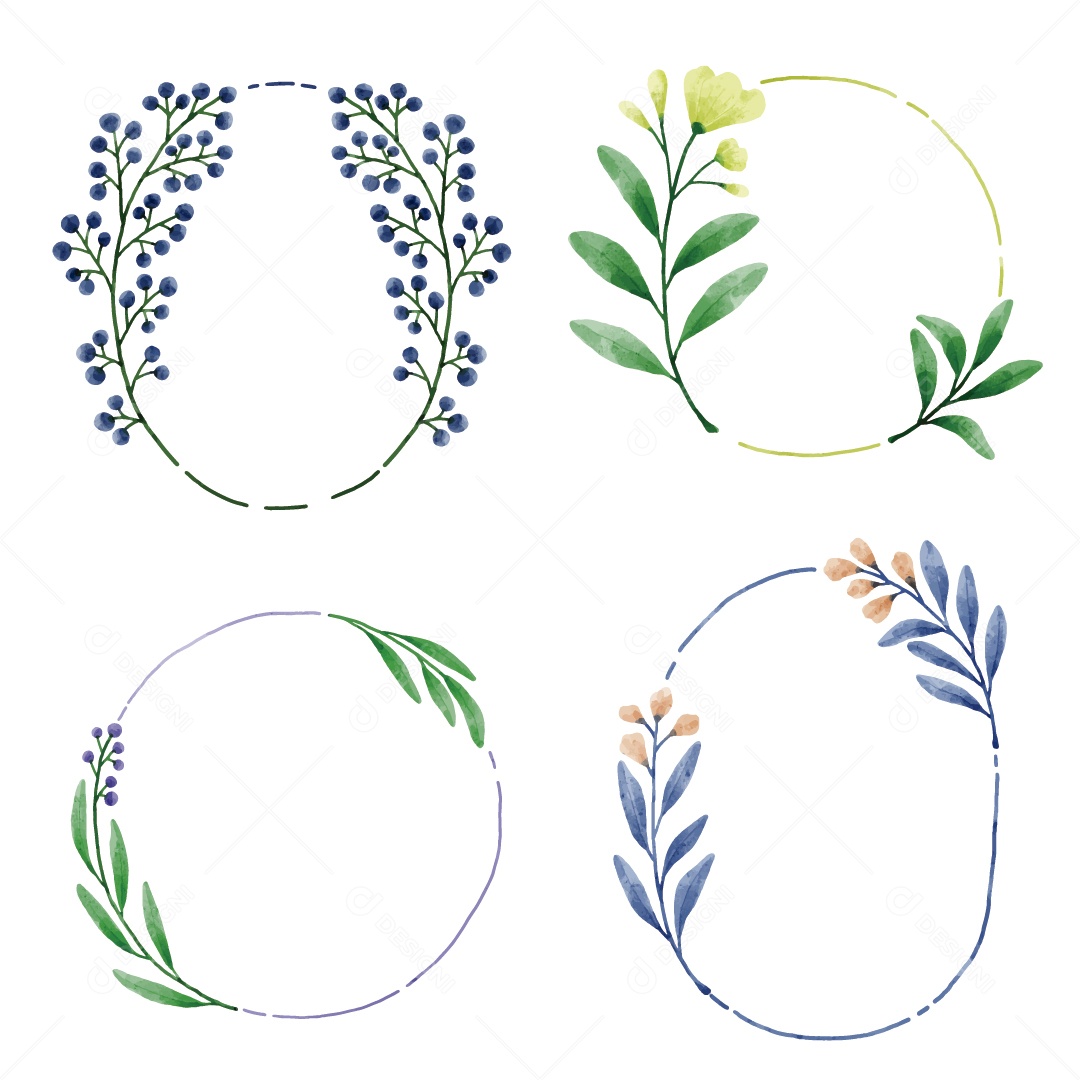 Moldura de Flores e Folhas Ilustração Vetor EPS