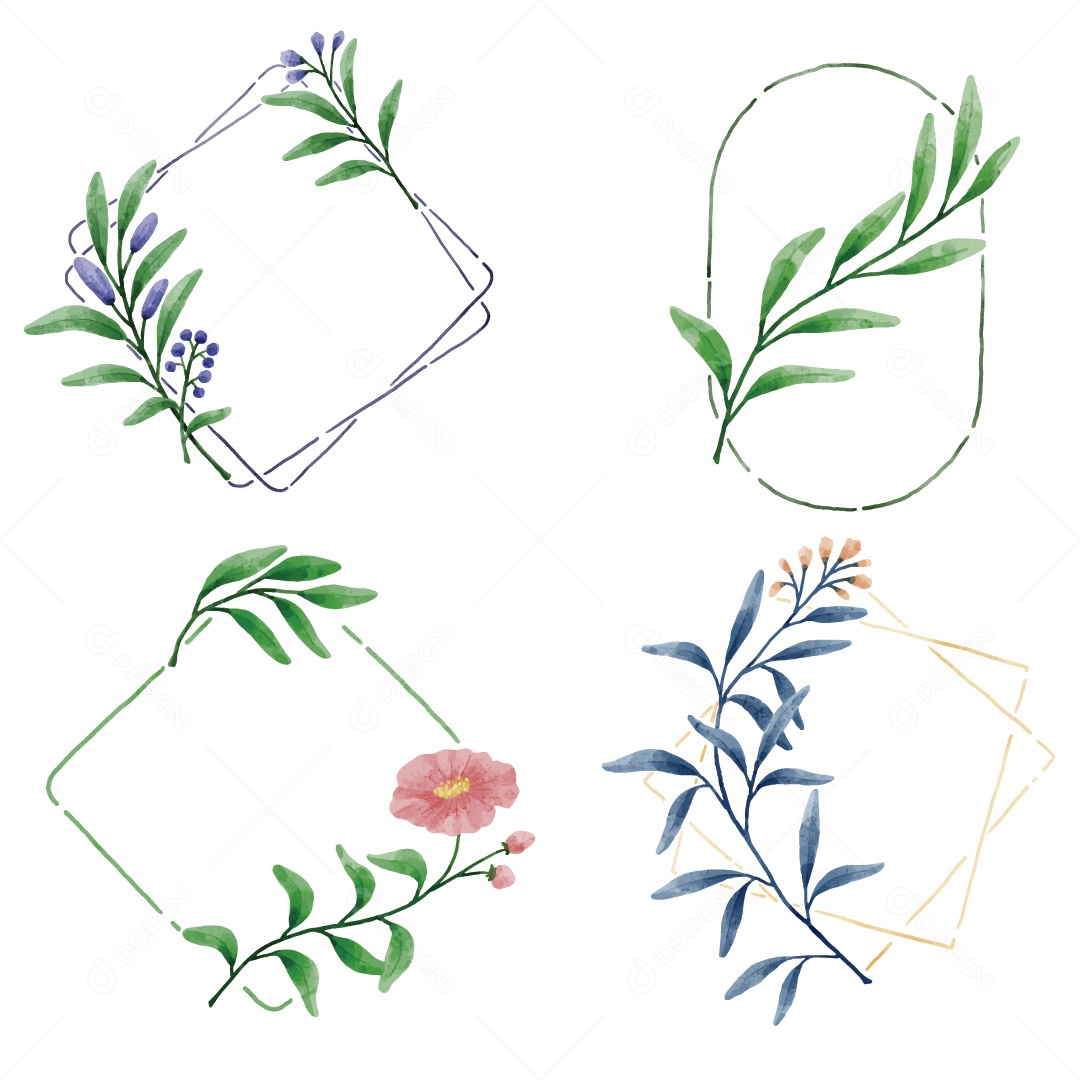 Moldura de Flores e Folhas Ilustração Vetor EPS