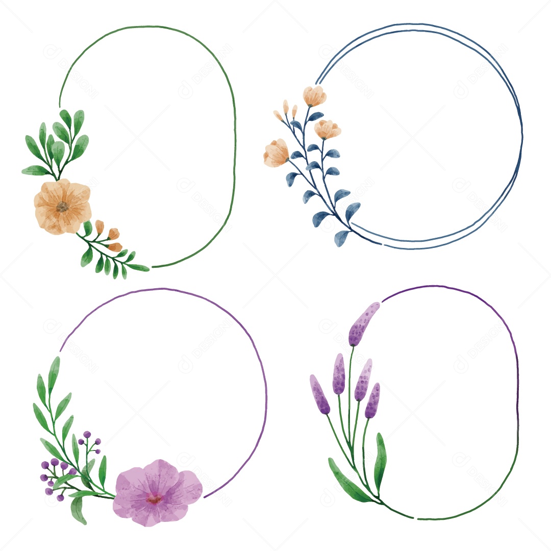 Moldura de Flores e Folhas Ilustração Vetor EPS