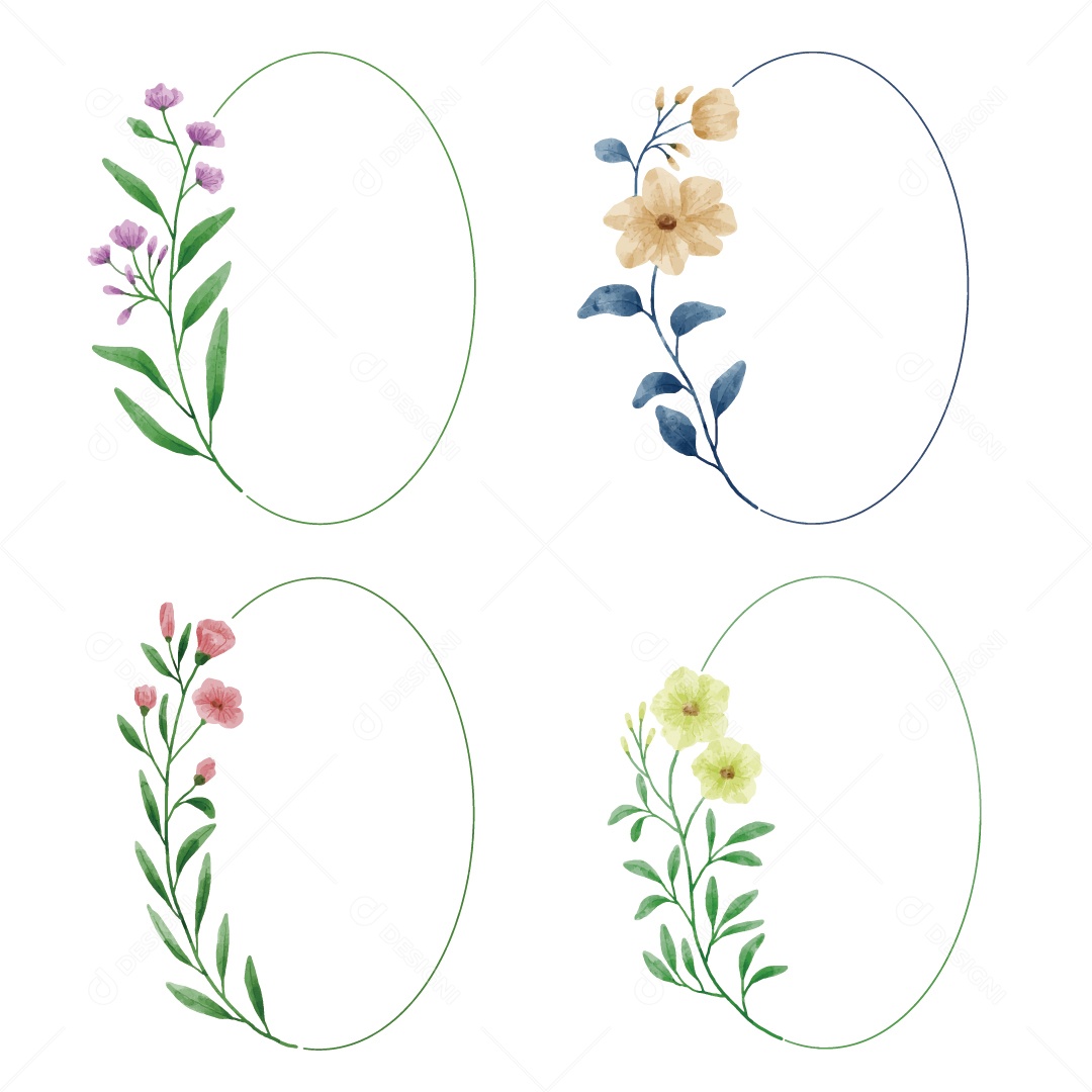 Moldura de Flores e Folhas Ilustração Vetor EPS