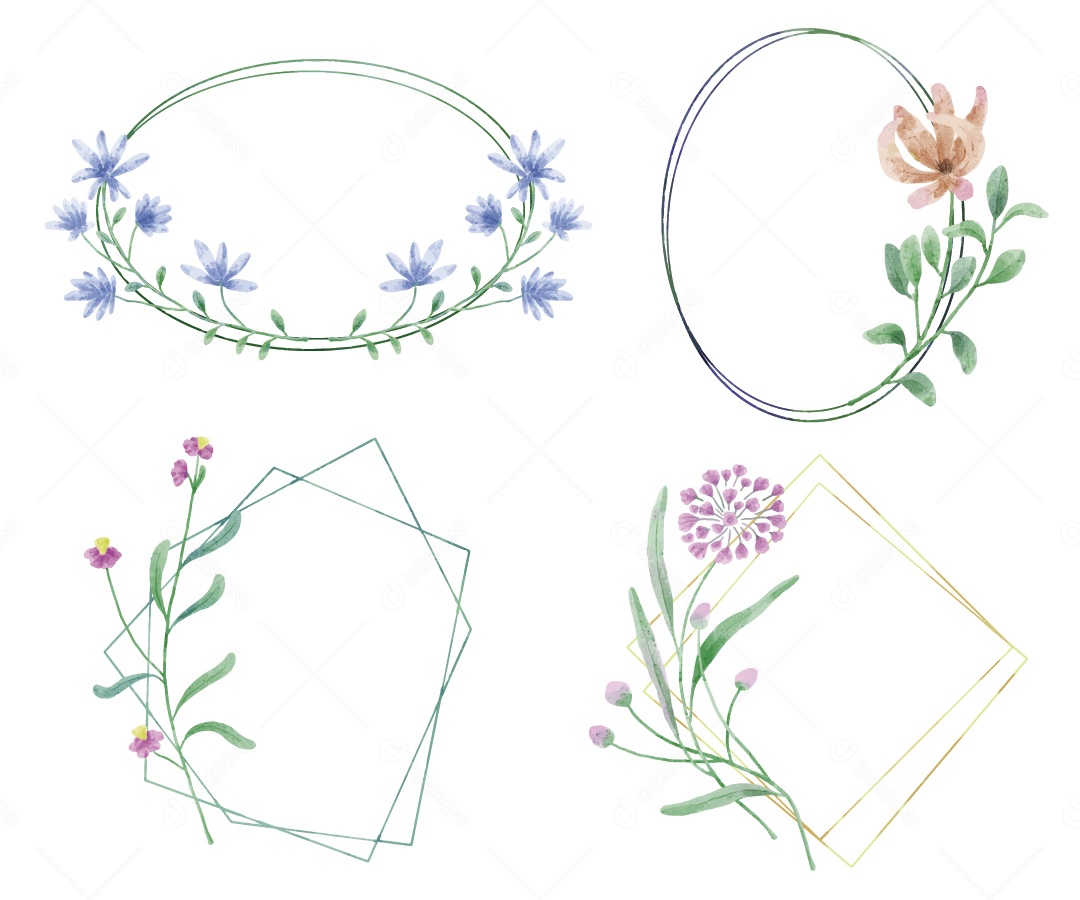 Moldura de Flores e Folhas Ilustração Vetor EPS