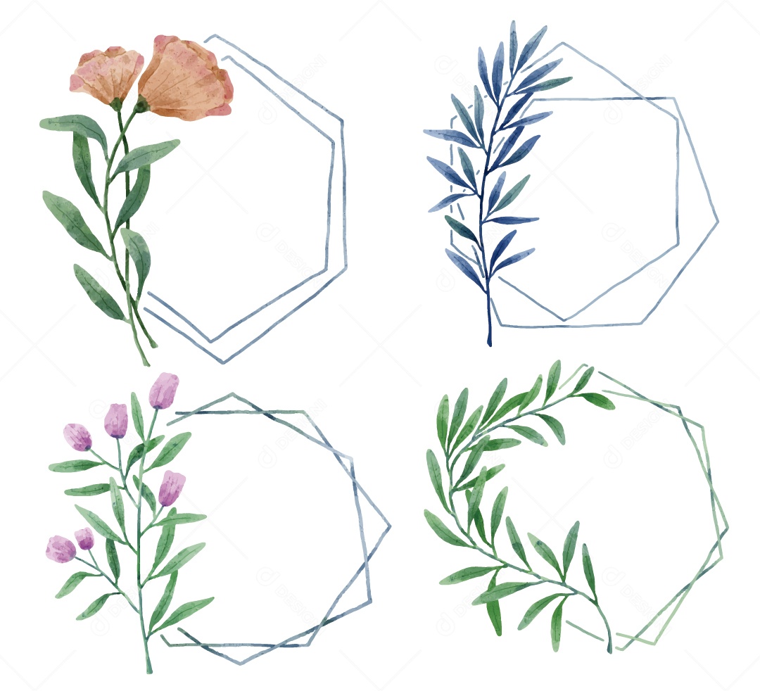 Moldura de Flores e Folhas Ilustração Vetor EPS