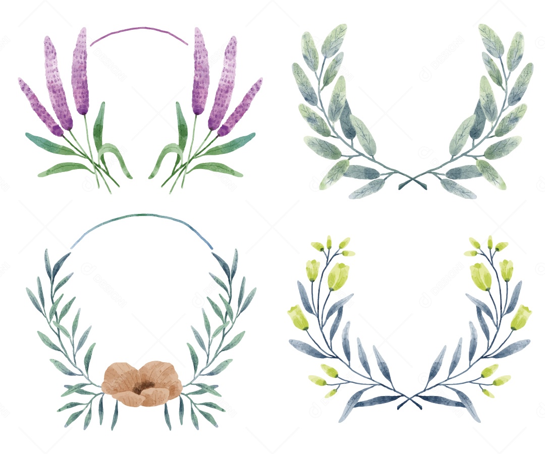 Moldura de Flores e Folhas Ilustração Vetor EPS