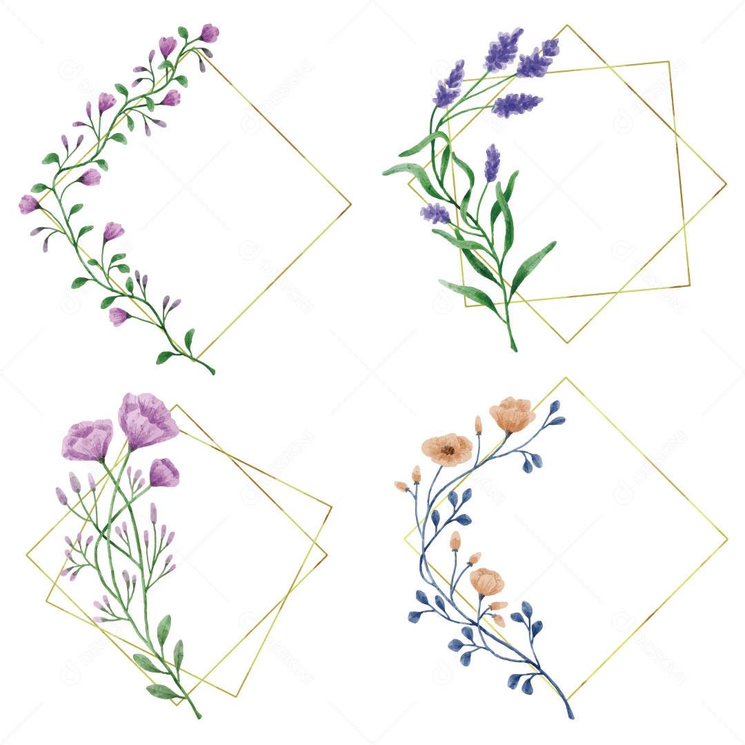 Moldura de Flores e Folhas Ilustração Vetor EPS