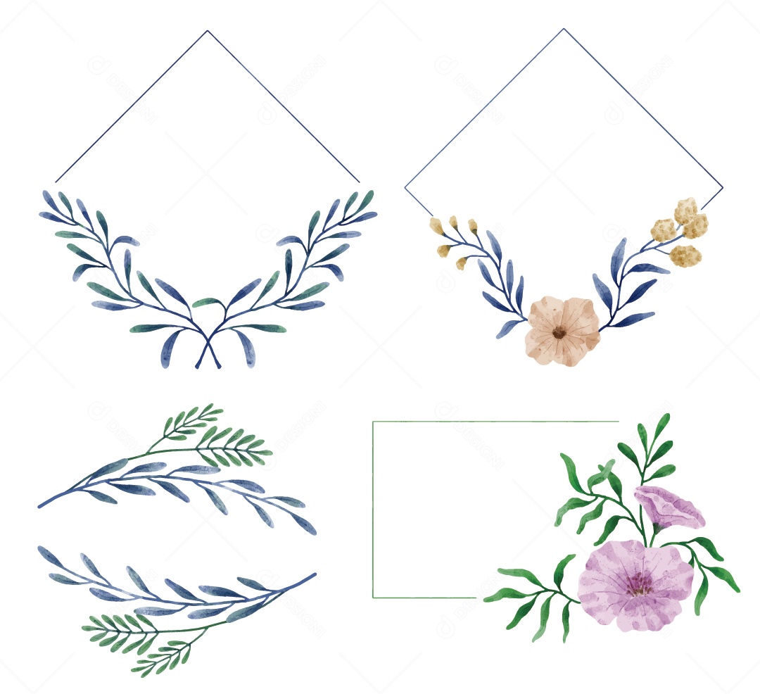 Moldura de Flores e Folhas Ilustração Vetor EPS