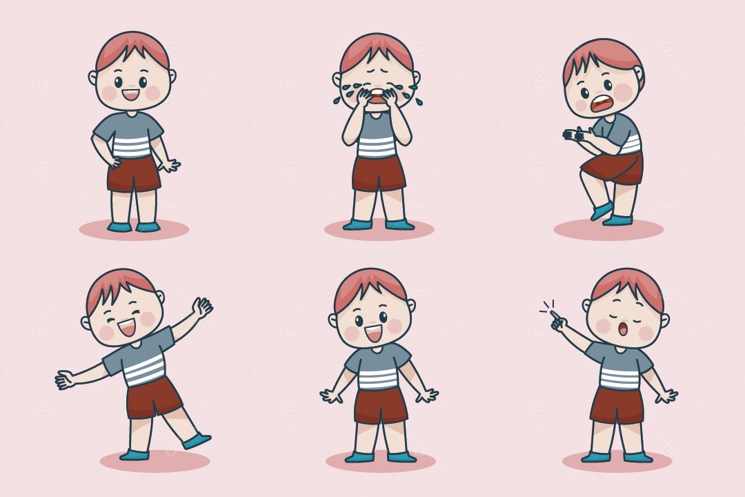 Personagem em Diferentes Expressões Faciais e Poses Vetor EPS