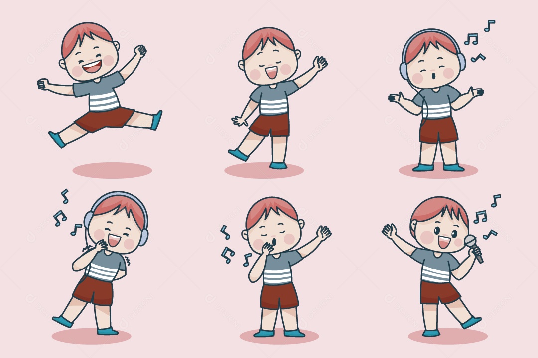 Personagem em Diferentes Expressões Faciais e Poses Vetor EPS