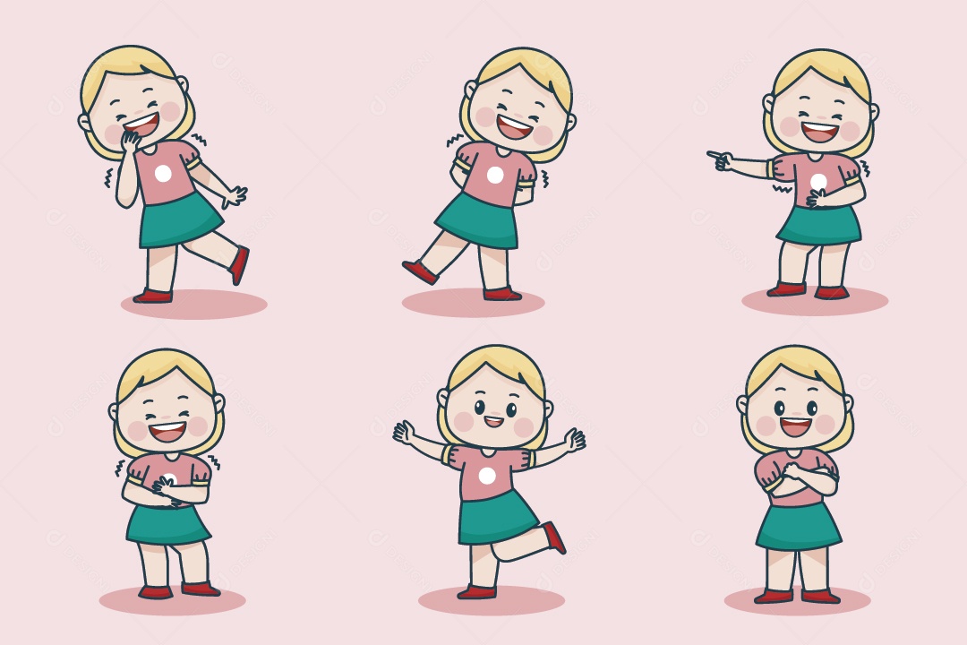 Personagem Feminina em Diferentes Expressões Faciais e Poses Vetor EPS