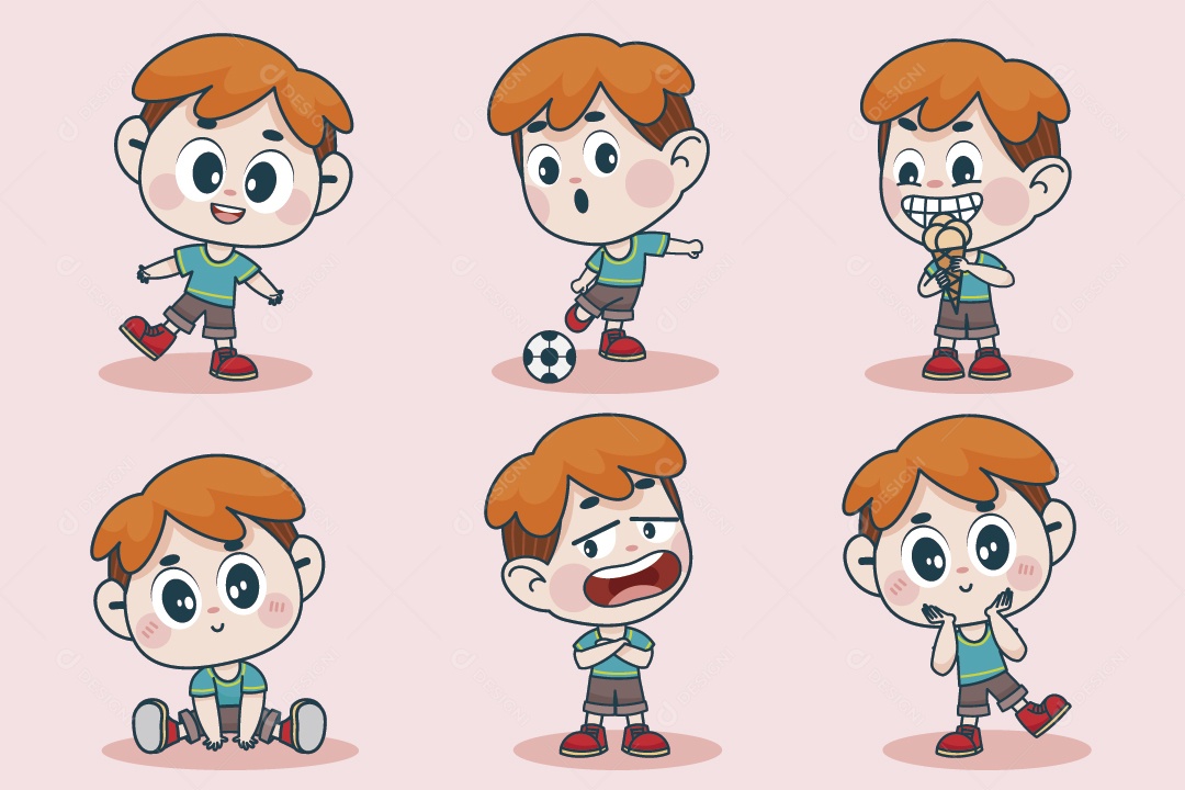 Personagem em Diferentes Expressões Faciais e Poses Vetor EPS