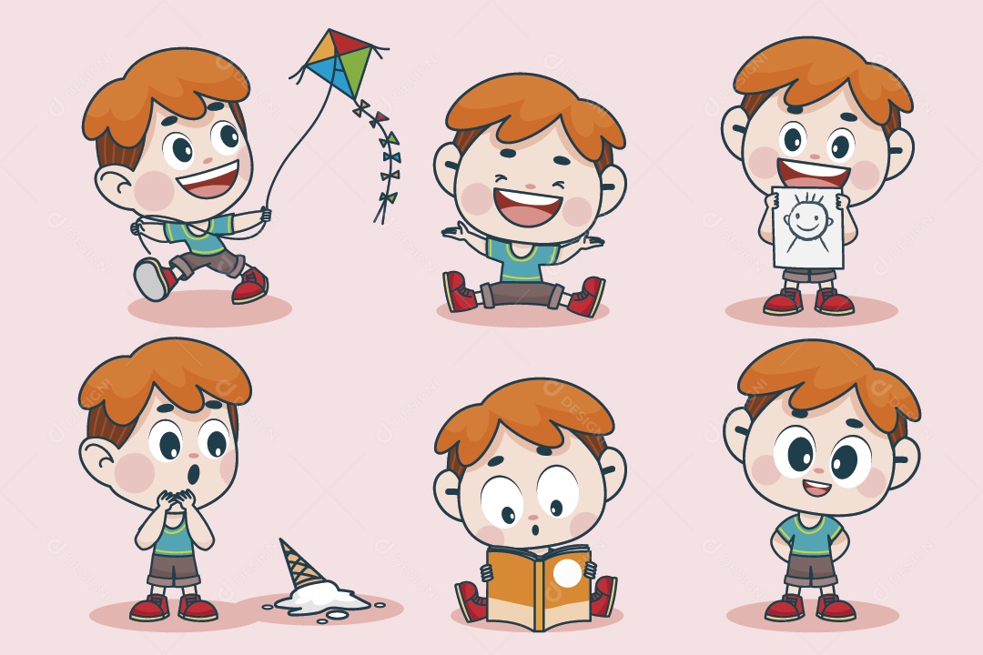 Personagem em Diferentes Expressões Faciais e Poses Vetor EPS