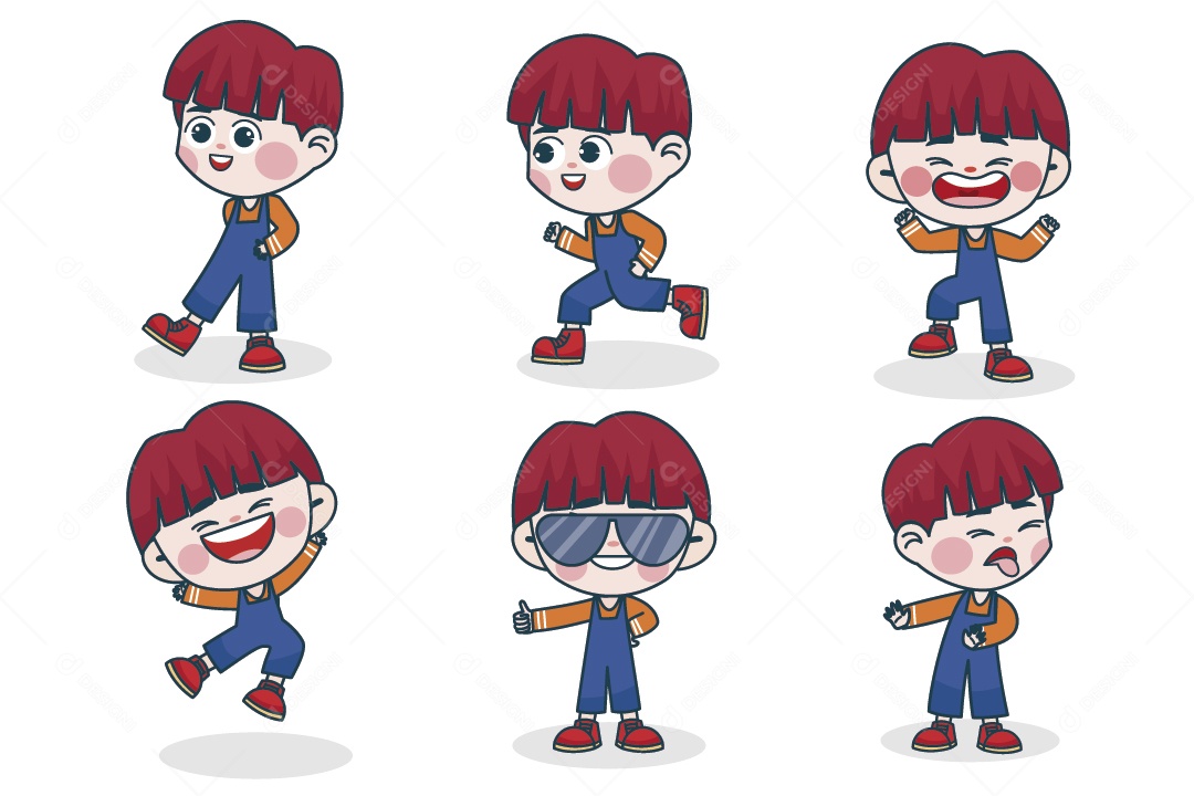 Personagem em Diferentes Expressões Faciais e Poses Vetor EPS