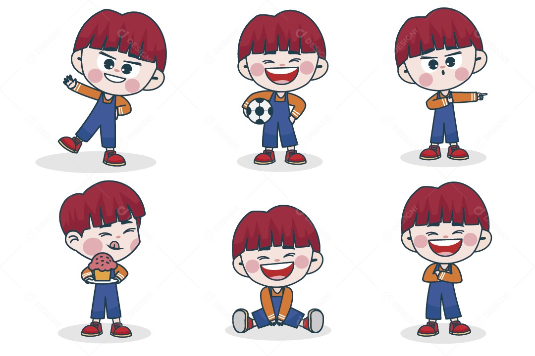 Personagem em Diferentes Expressões Faciais e Poses Vetor EPS