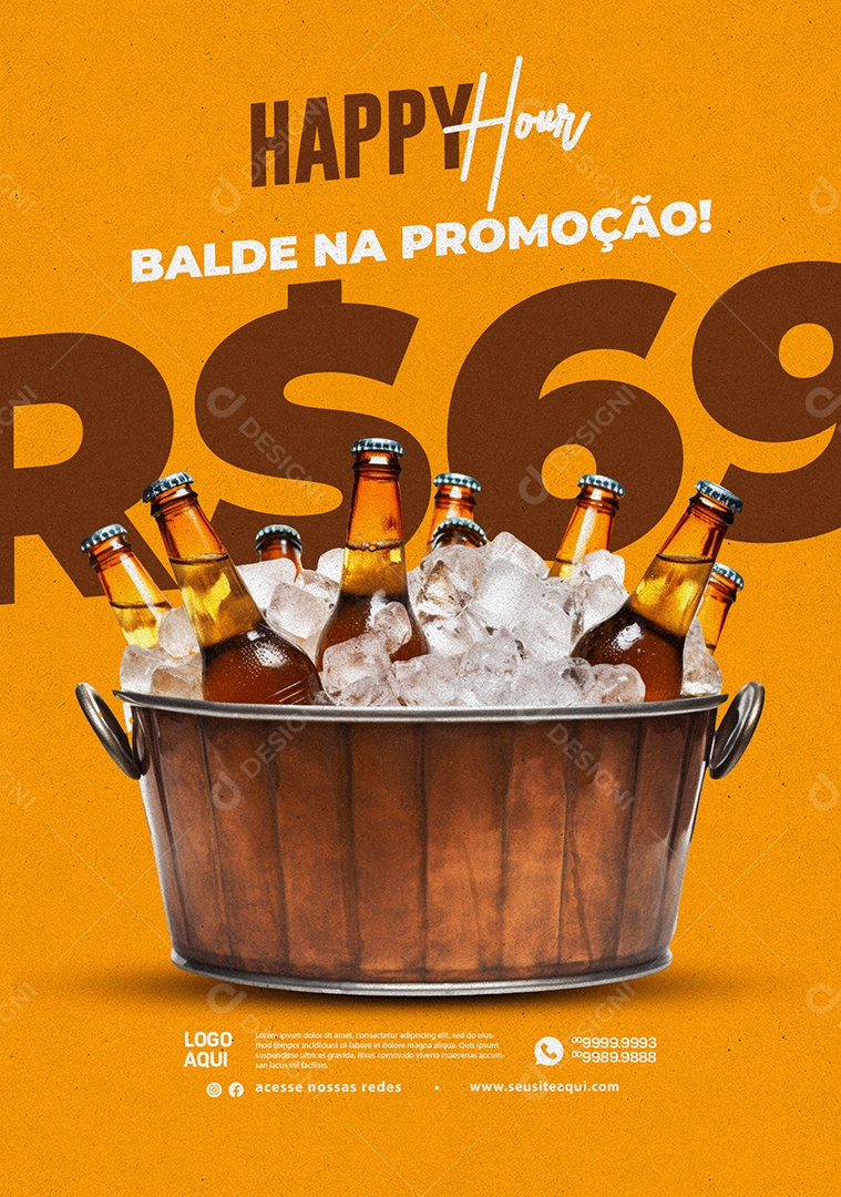 Cervejaria Happy Hour Balde na Promoção 69,00 Social Media PSD Editável