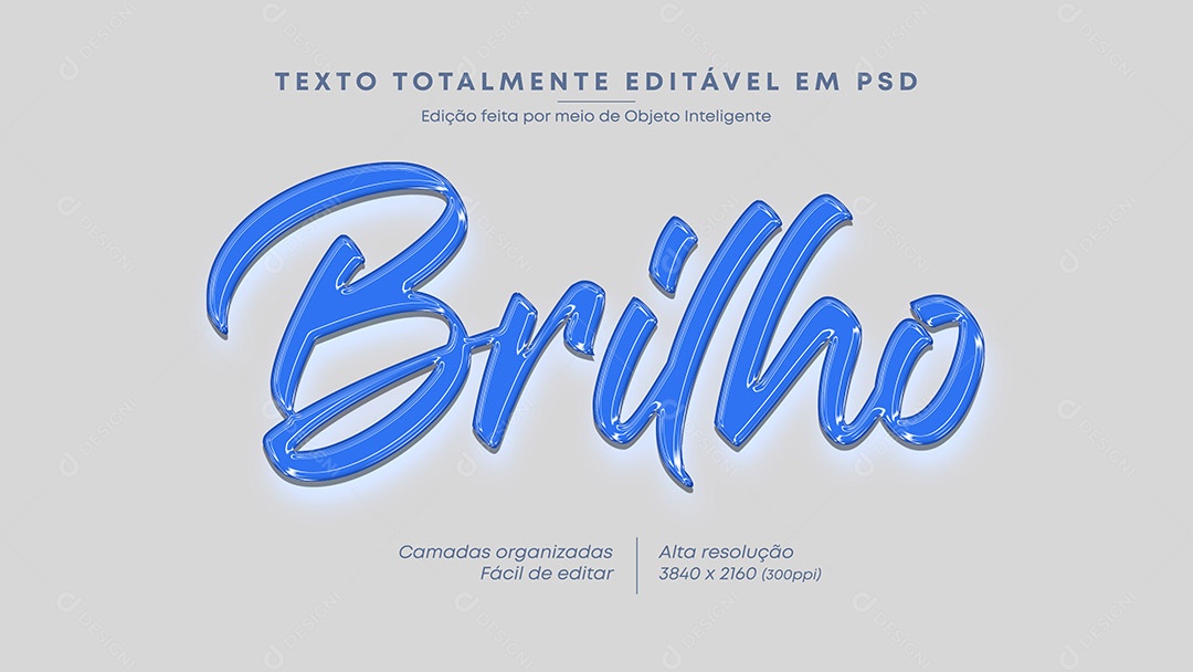 Efeito de Texto Brilho Azul PSD Editável