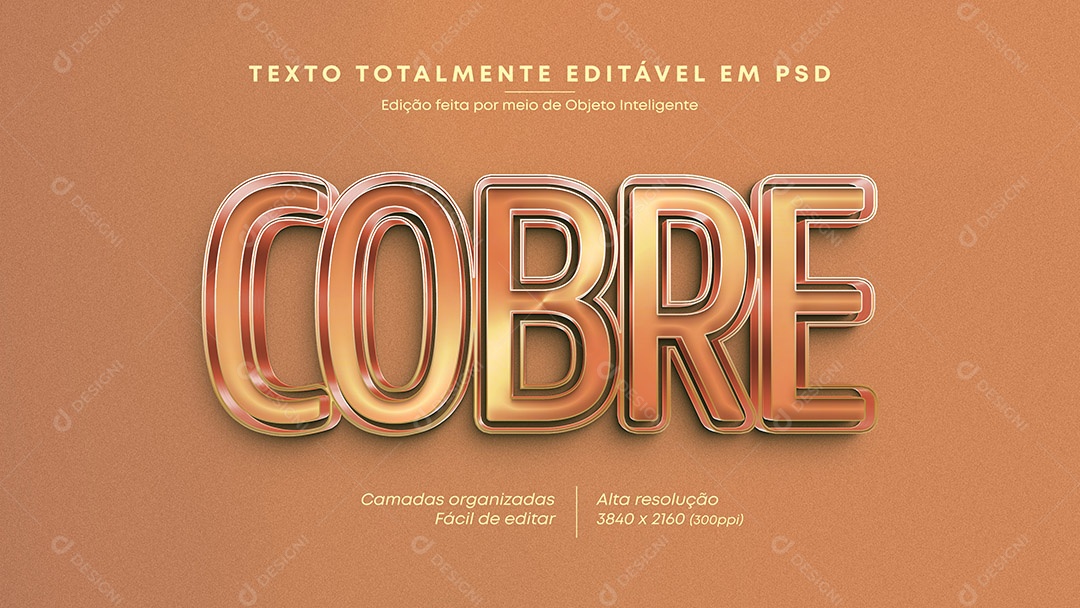 Efeito de Texto Cobre PSD Editável