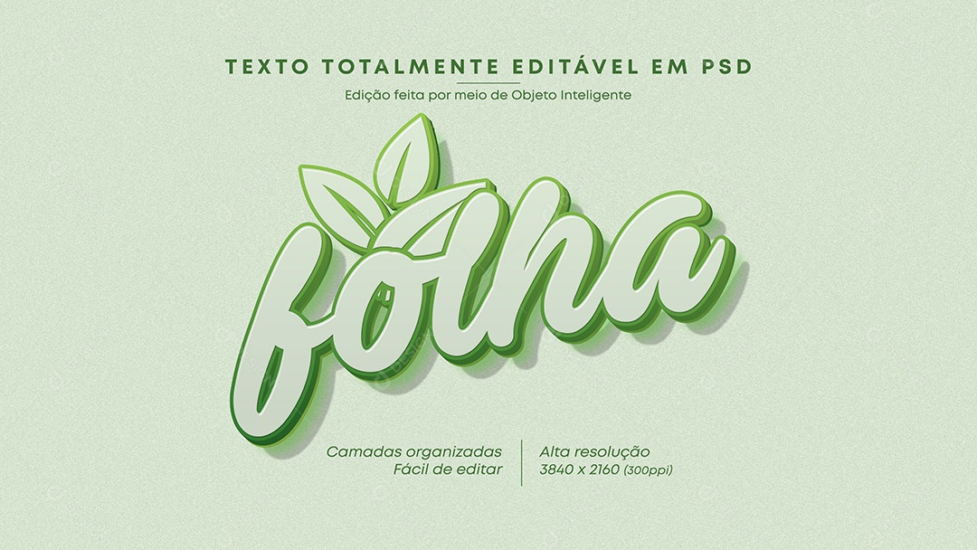 Efeito de Texto Folha PSD Editável