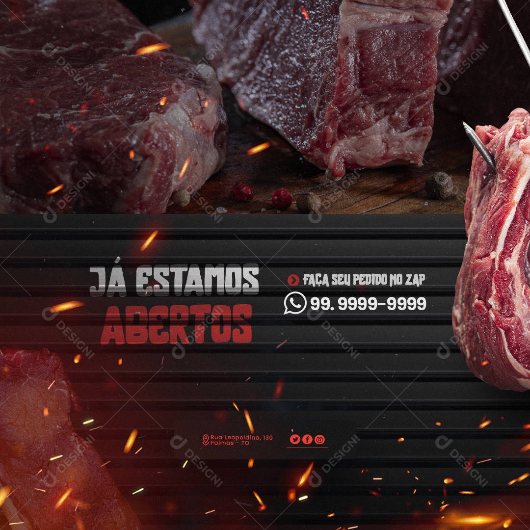 Açougue Já Estamos Abertos Faça seu Pedido no Zap Social Media PSD Editável