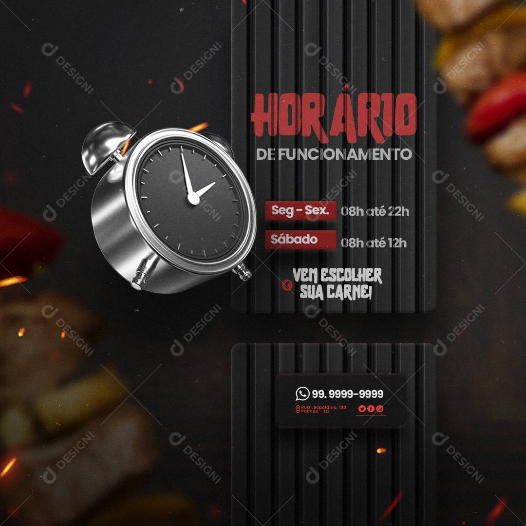 Açougue Horário de Funcionamento Social Media PSD Editável