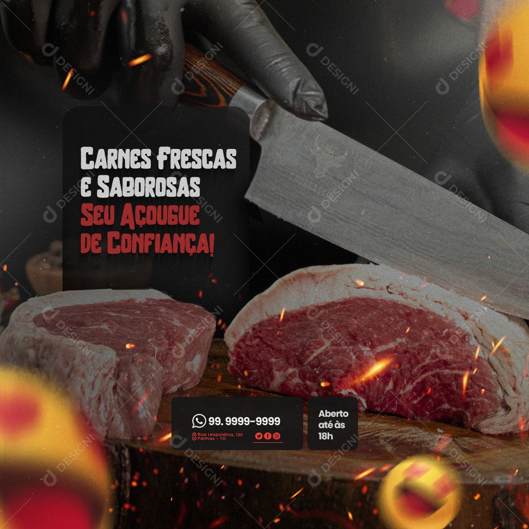 Carnes Frescas e Saborosas seu Açougue de Confiança Social Media PSD Editável