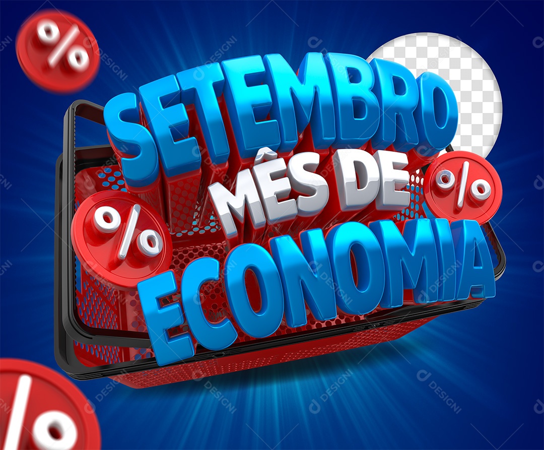 Setembro Mês de Economia Selo 3D Azul Branco para Composição PSD